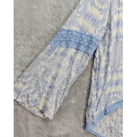 Surf Gypsy Boho Womens Shirt Size Medium Bell Sleeve Paisley Tassel Blue Vintage - Picture 6 of 8